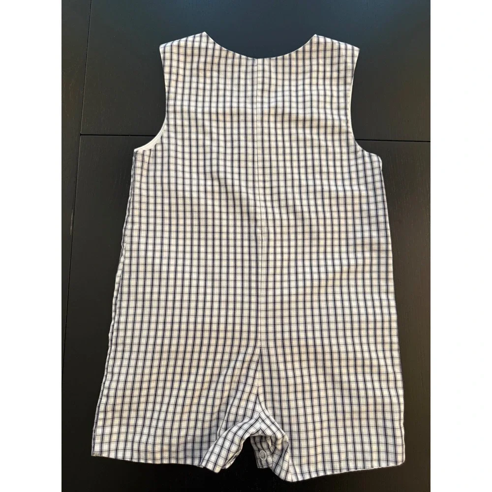 Boys Embroidered Lighthouse Romper Size 24 Mths Blue/White Lined Check One-Piece